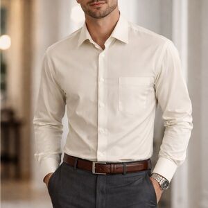 Joseph Abboud Dress Shirt Mens 17.5 32/33 Beige 100% Cotton Regular Fit